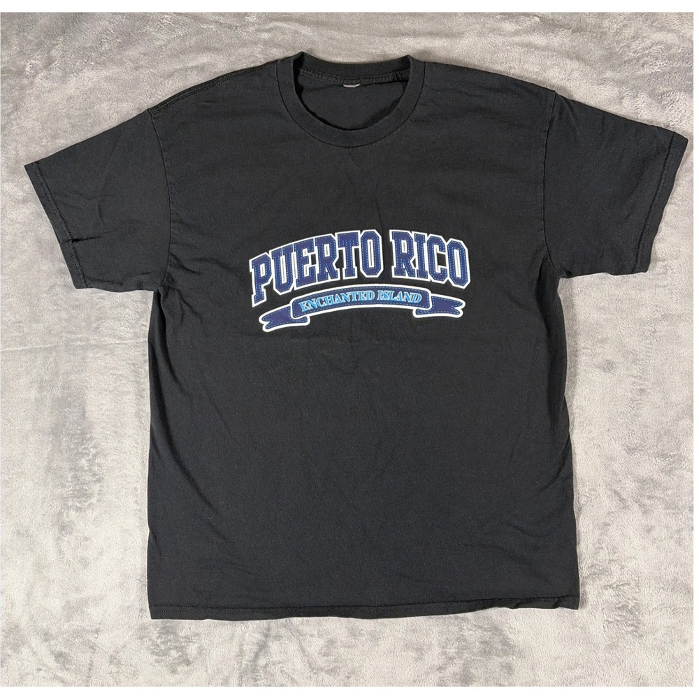 Puerto Rico Enchanted Island Graphic T-Shirt Mens Large Black Short Sleeve Tee